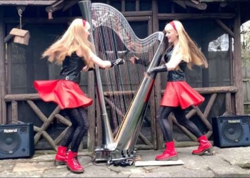 2 Girls 1 Harp! Dancing With Myself (Billy Idol) | Camille and Kennerly Harp Twins